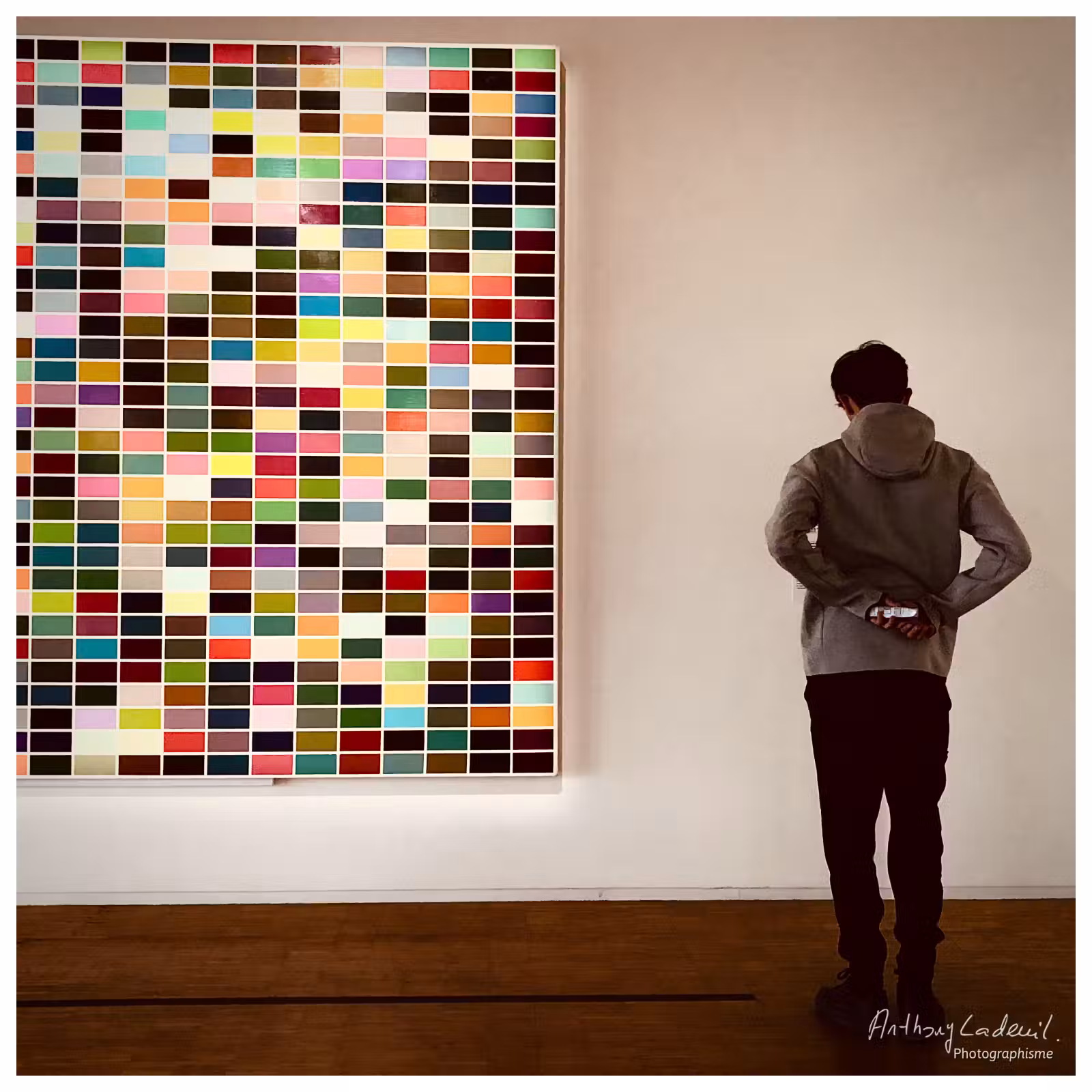 Adolescent vu de dos devant une oeuvre exposée au Centre Pompidou