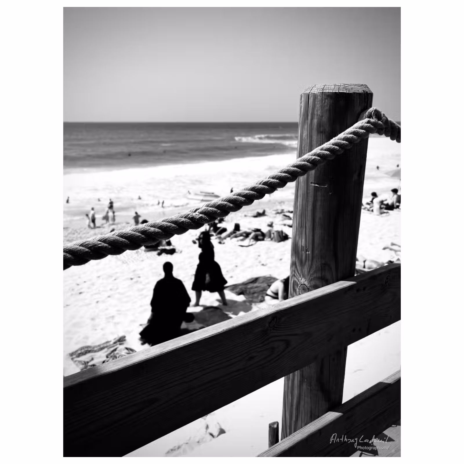 vue d'une plage au travers d'une barrière