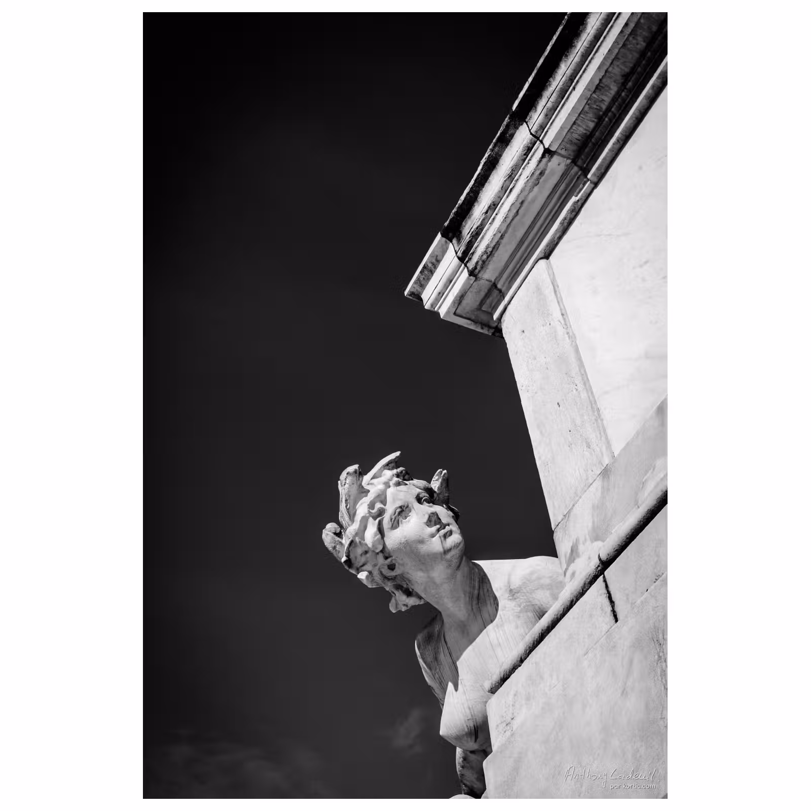 tête d'une statue semblant émerger subitement