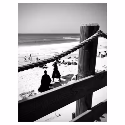 vue d'une plage au travers d'une barrière