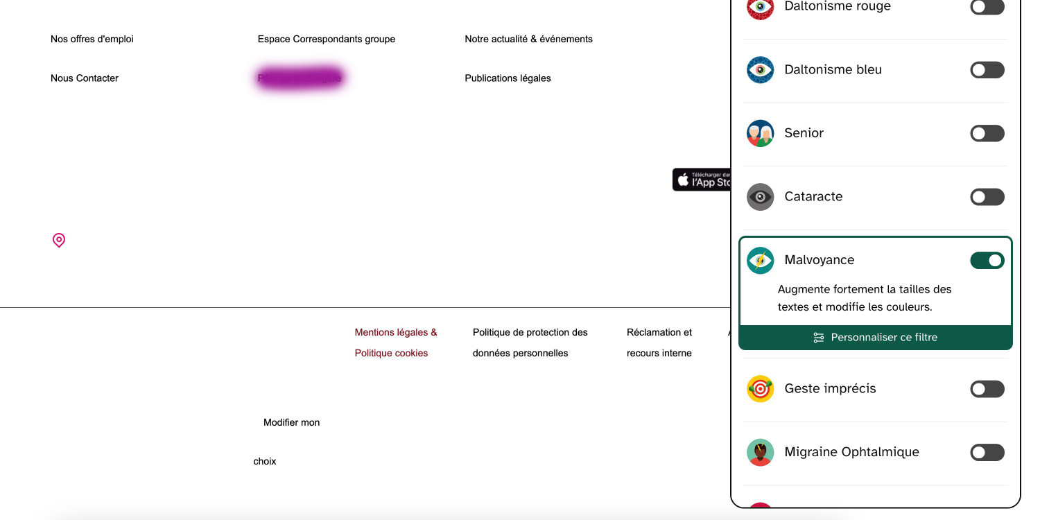 capture d'écran d'un site internet illisible